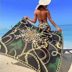 Black Chain Gold Print Sarong / Coverup